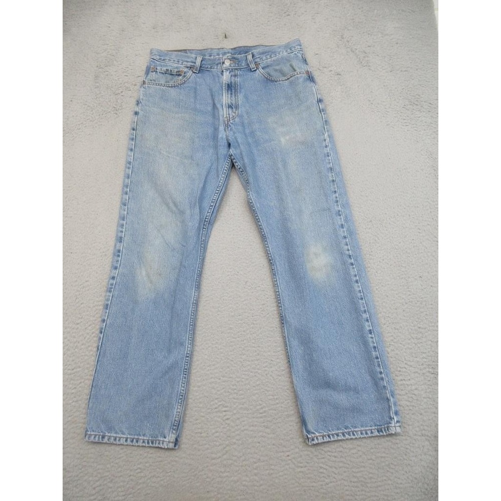 Levis 505 Regular Fit Jeans Mens 34x30 Straight Leg Light Wash Cotton Grunge